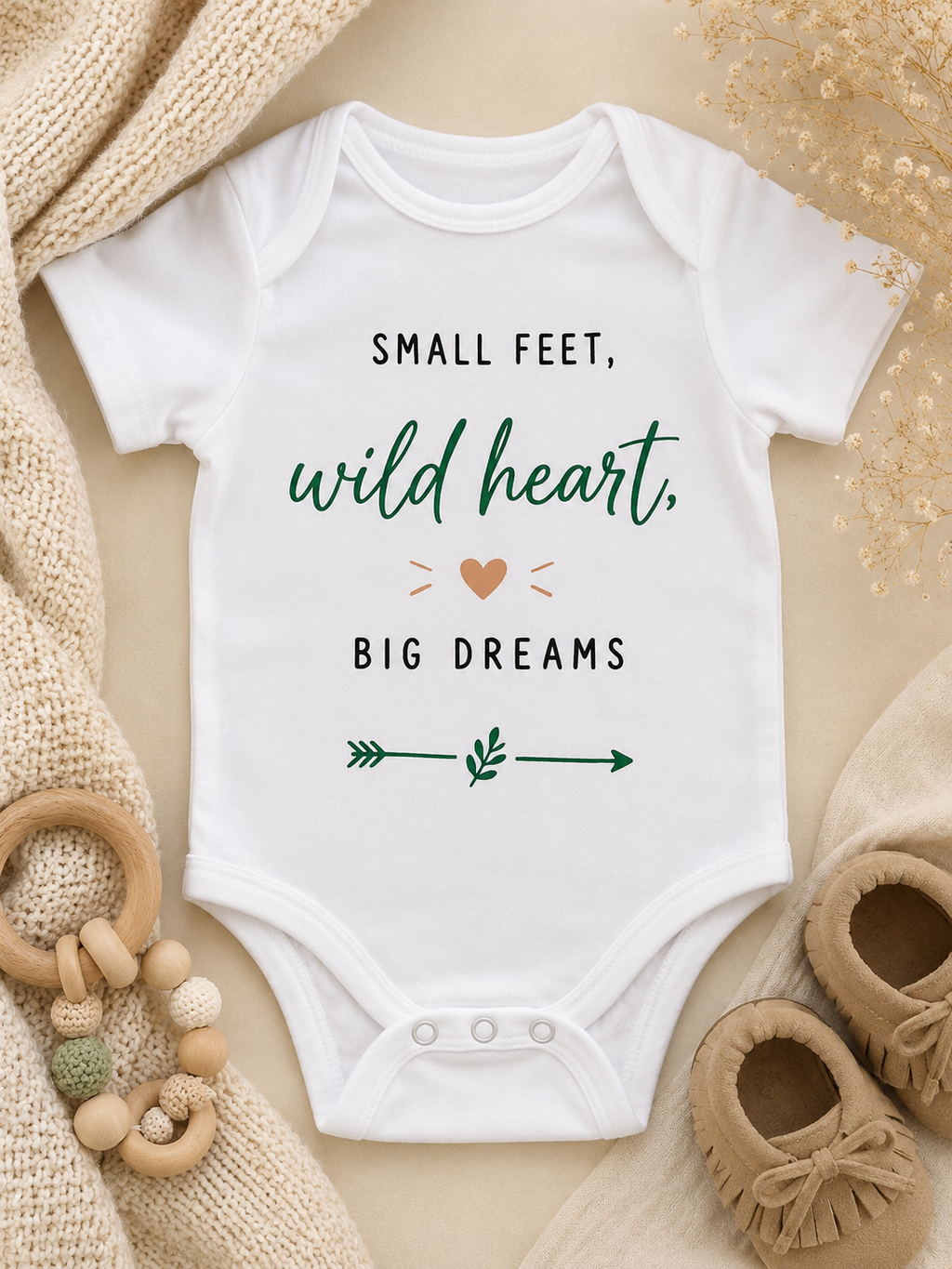 Personalisierter Babybody - Small feet, wild heart, big dreams