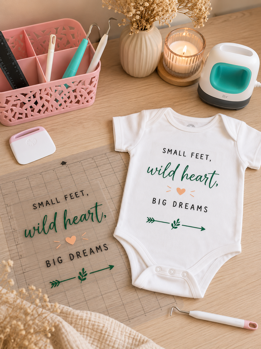 Personalisierter Babybody - Small feet, wild heart, big dreams