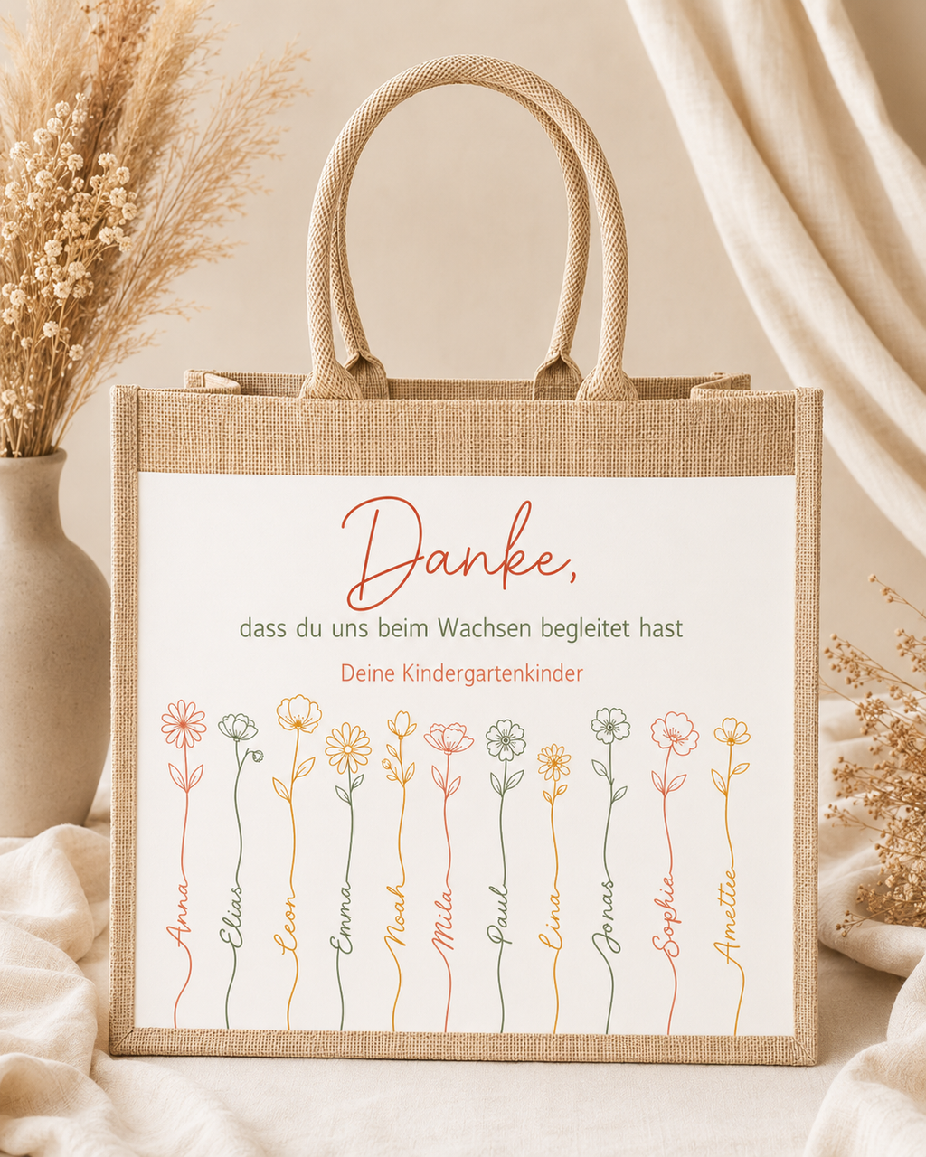 Personalisierte Kindergartentasche „Danke“ mit Kindernamen
